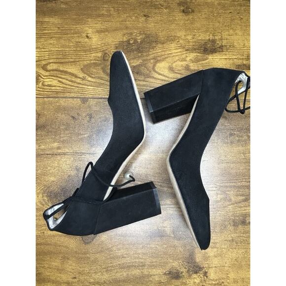 Kate Spade Black Gena Suede Ankle Tie Block Heel Pumps Size 7 1/2 - Picture 4 of 7
